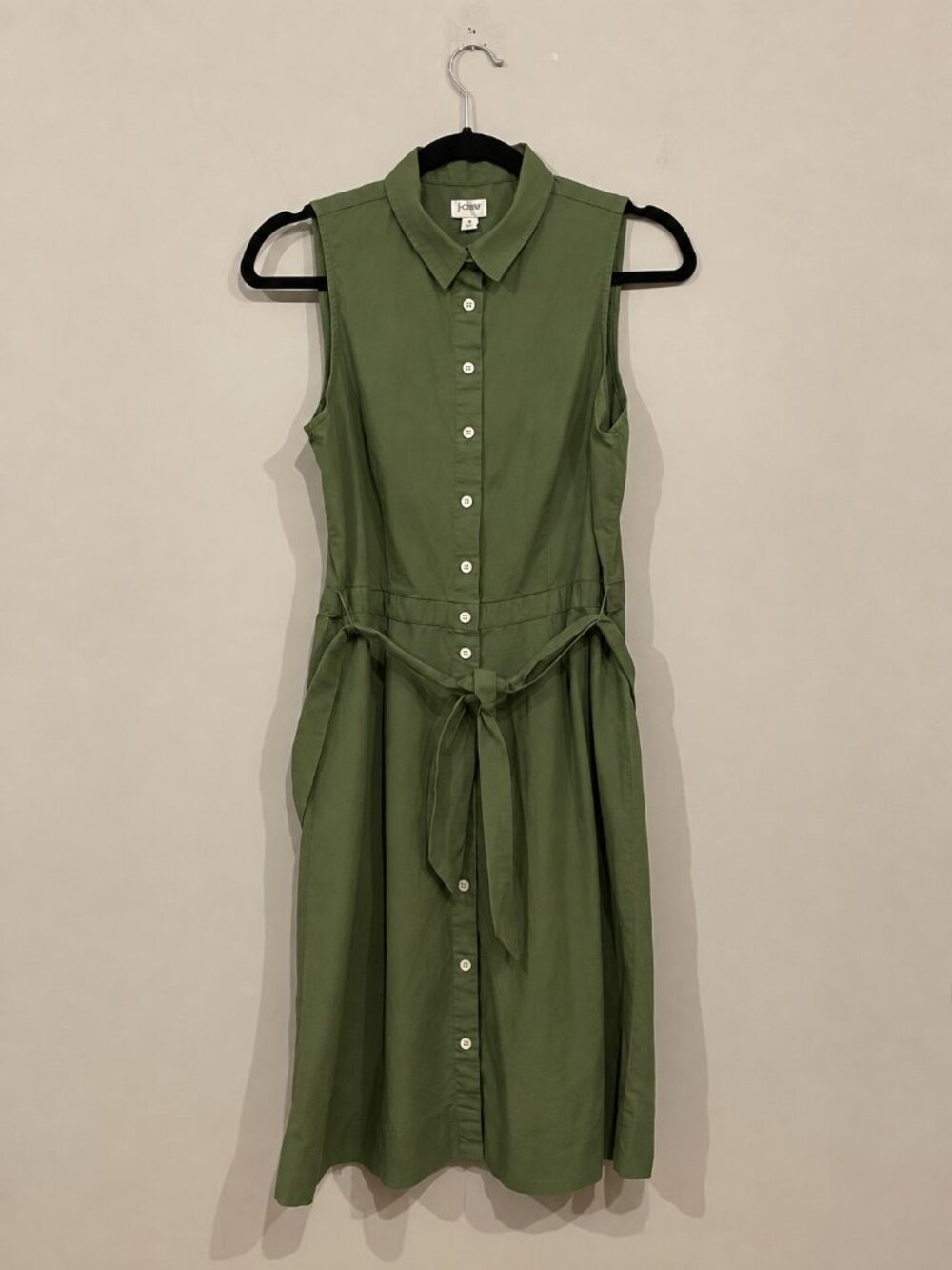 J.Crew Women’s Size 8 Olive Green Sleeveless Button Front Belted Shirt Dress